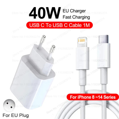PD 40W Fast Charger For iPhone 16 15 11 12 13 14 Pro Max Plus iPad Air Fast Charging Cable USB C Type C Data Line Phone Charger