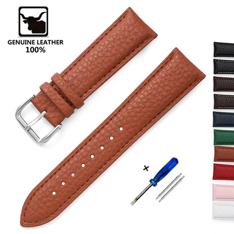 Litchi Pattern Soft Leather Watch Band Bracelet 14mm 16mm 18mm 20mm 22mm Replacement Wrist Straps Watchbands