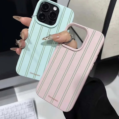The Green Stripe Lichee Pattern Phone Case For iPhone 16 15 14 13 12 11 Pro Max 16 15 14 Plus Shockproof Silicone Phone Cover
