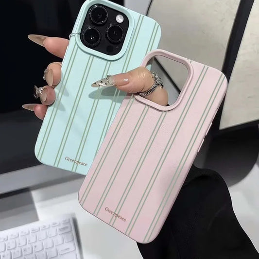 The Green Stripe Lichee Pattern Phone Case For iPhone 16 15 14 13 12 11 Pro Max 16 15 14 Plus Shockproof Silicone Phone Cover