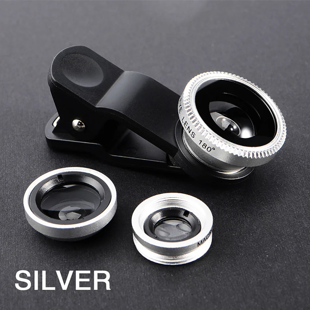 Universal 3 in 1 Fish Eye Lens Wide Angle Micro Phone Fisheye Lens Zoom Camera Kits With Phone Clips For iPhone Samsung Xiaomi