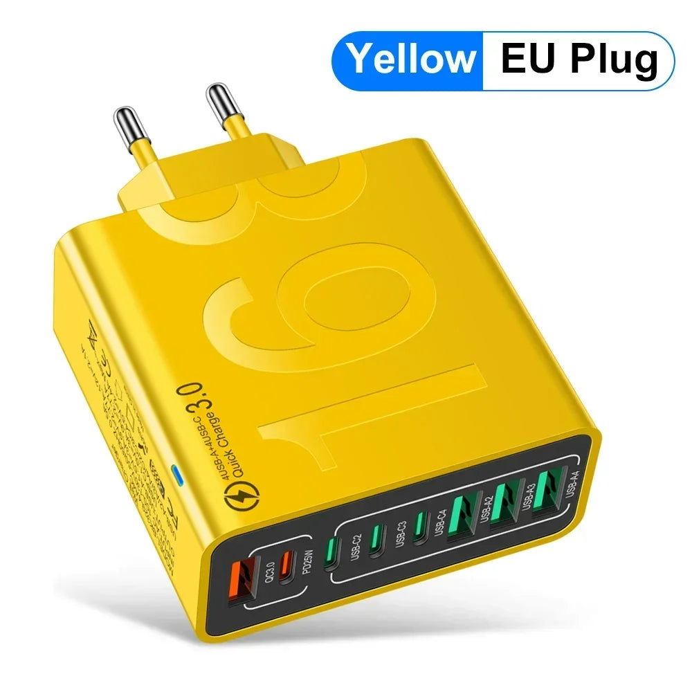 Total 150W 8 Ports USB C Charger Fast Charging PD  Mobile Phone Quick Charger 3.0 Wall Adapter For iPhone Samsung Xiaomi Huawei