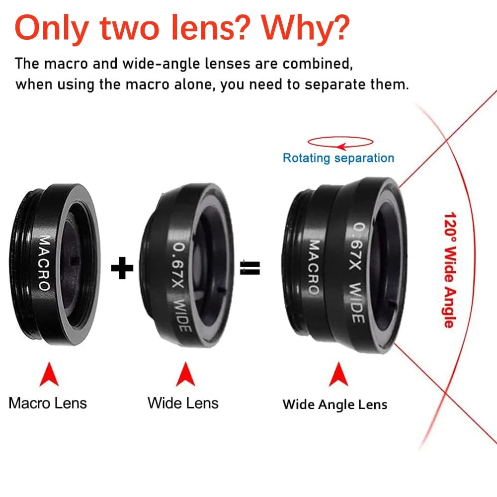 3In1 Mobile Phone Fish Eye Lens 0.67X Wide Angle Macro Lenses Camera Kits With Clip Universally Lens For iPhone 16 Xiaomi Huawei