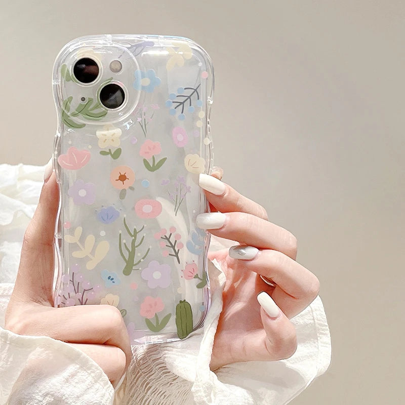 Kawaii Wave Flower Phone Case For Iphone 16 Pro max 15 14 13 12 11 Cover Cute Floral Bracelet Mobile Phone Protector Shell