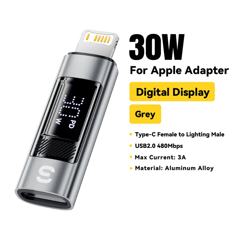Essager Type C to Lighting OTG Adapter Digital Display PD 60W Fast Charging Lightning To Type C Connector For iPhone 17 16 15 14