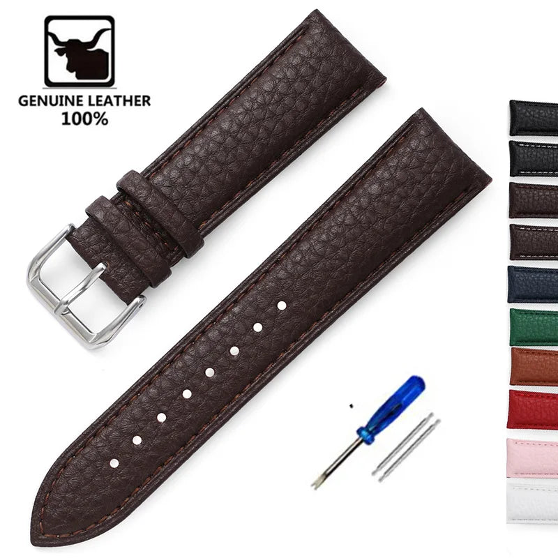 Litchi Pattern Soft Leather Watch Band Bracelet 14mm 16mm 18mm 20mm 22mm Replacement Wrist Straps Watchbands