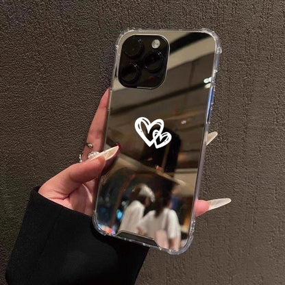 Cute Love Heart Mirror Phone Case For iPhone 11 12 13 14 15 16 Pro Max XS X XR 7 8 Plus SE Make Up Mirror Shockproof Soft Cover