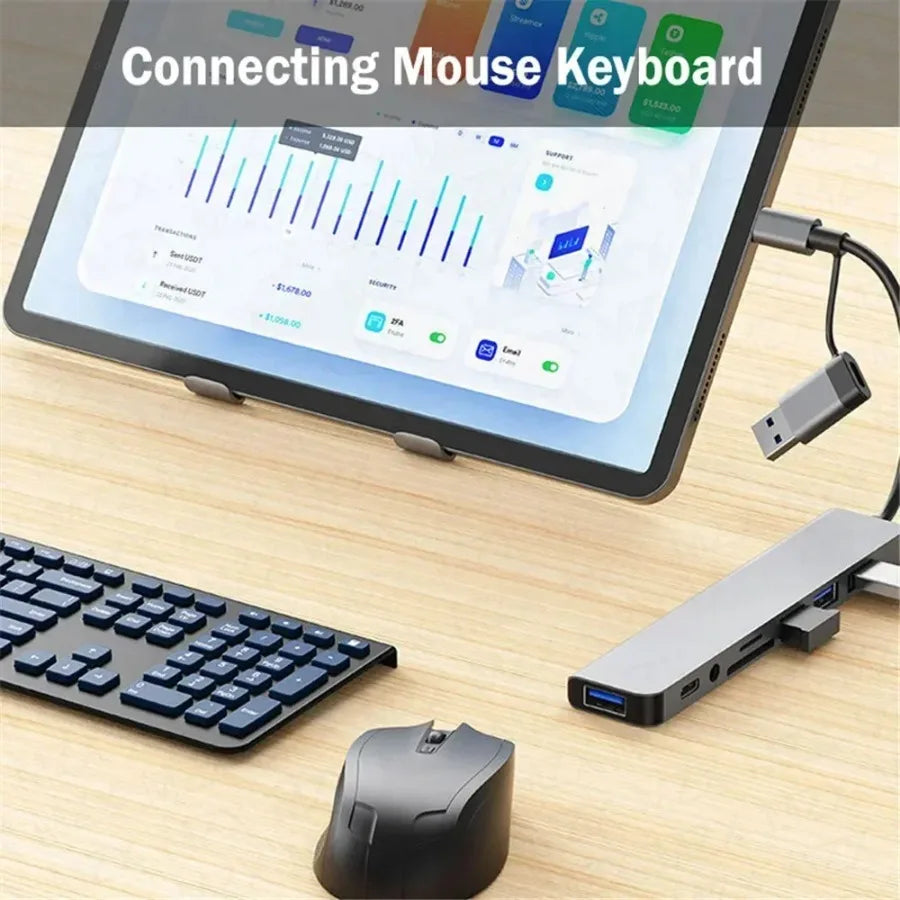 7/8 in1 USB C Hub Expander Multiport Adapter Type C Splitter Dock USB 3 Port for Xiaomi Phone Tablet Fast Data Transfer Charging