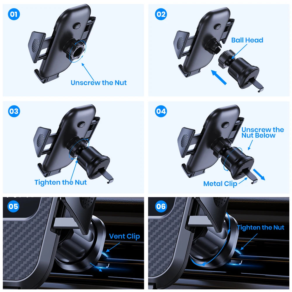 TOPK Super Stable Car Phone Holder Mount, Air Vent Cell Phone Holder for Car, Upgraded Metal Hook Clip, 360° Rotation, Universal