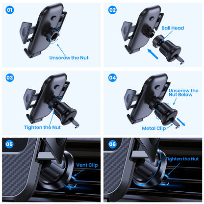 TOPK Super Stable Car Phone Holder Mount, Air Vent Cell Phone Holder for Car, Upgraded Metal Hook Clip, 360° Rotation, Universal