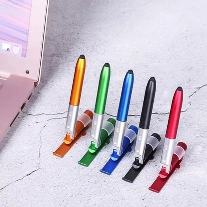 Multifunction 4-in-1 Foldable Ballpoint Pen Stylus (Flashlight + Support) for Tablet Cellphone