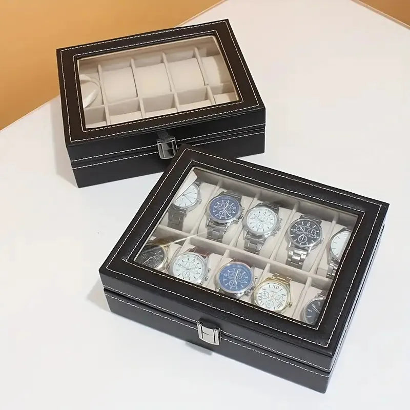 10-Slot Luxury Black Mechanical Watch Display Case with Lockable Plush-Lined Wood Box,Watch Collector's Storage Box