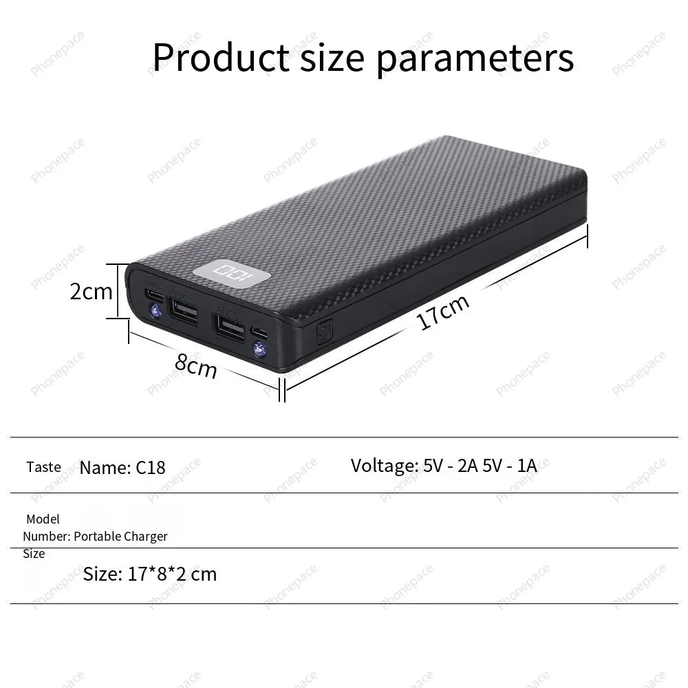 8 Slots 18650 DIY Power Bank Case Dual USB Type C PD QC3.0 Fast Charging Battery Storage Holder Box For Smartphone