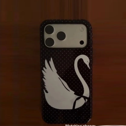 Phone Case for iPhone 17 16 15 14 13 12 11 X XS XR Air Pro Max Plus Luxury Ins White Swan Polka Dot Double-layer Back Cover