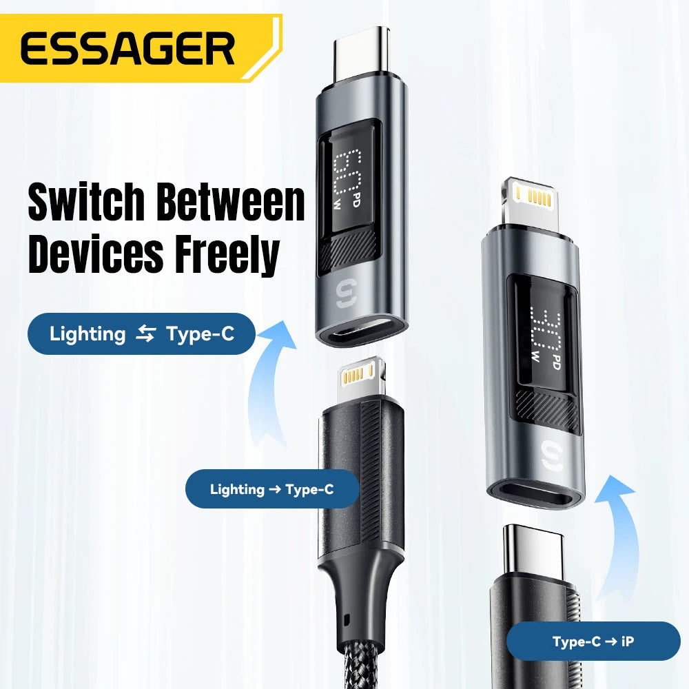 Essager Type C to Lighting OTG Adapter Digital Display PD 60W Fast Charging Lightning To Type C Connector For iPhone 17 16 15 14