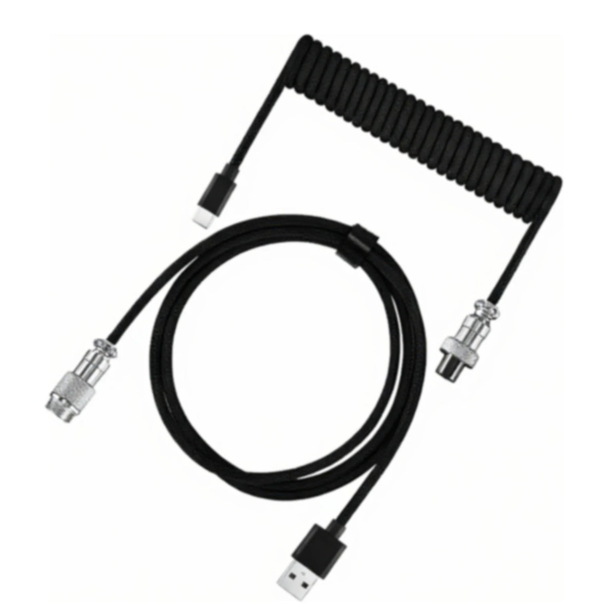 USB Type C Coiled Cable for Mechanical Keyboard, 3M Max Aviator Aviation Connector Cord for Desktop Computer