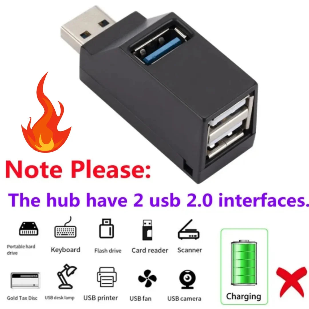 1-to-3 Ports USB Splitter Box Mini USB 3.0 HUB Extender Adapter High Speed USB 2.0 & 3.0 Expansion Card Reader Design for Lap
