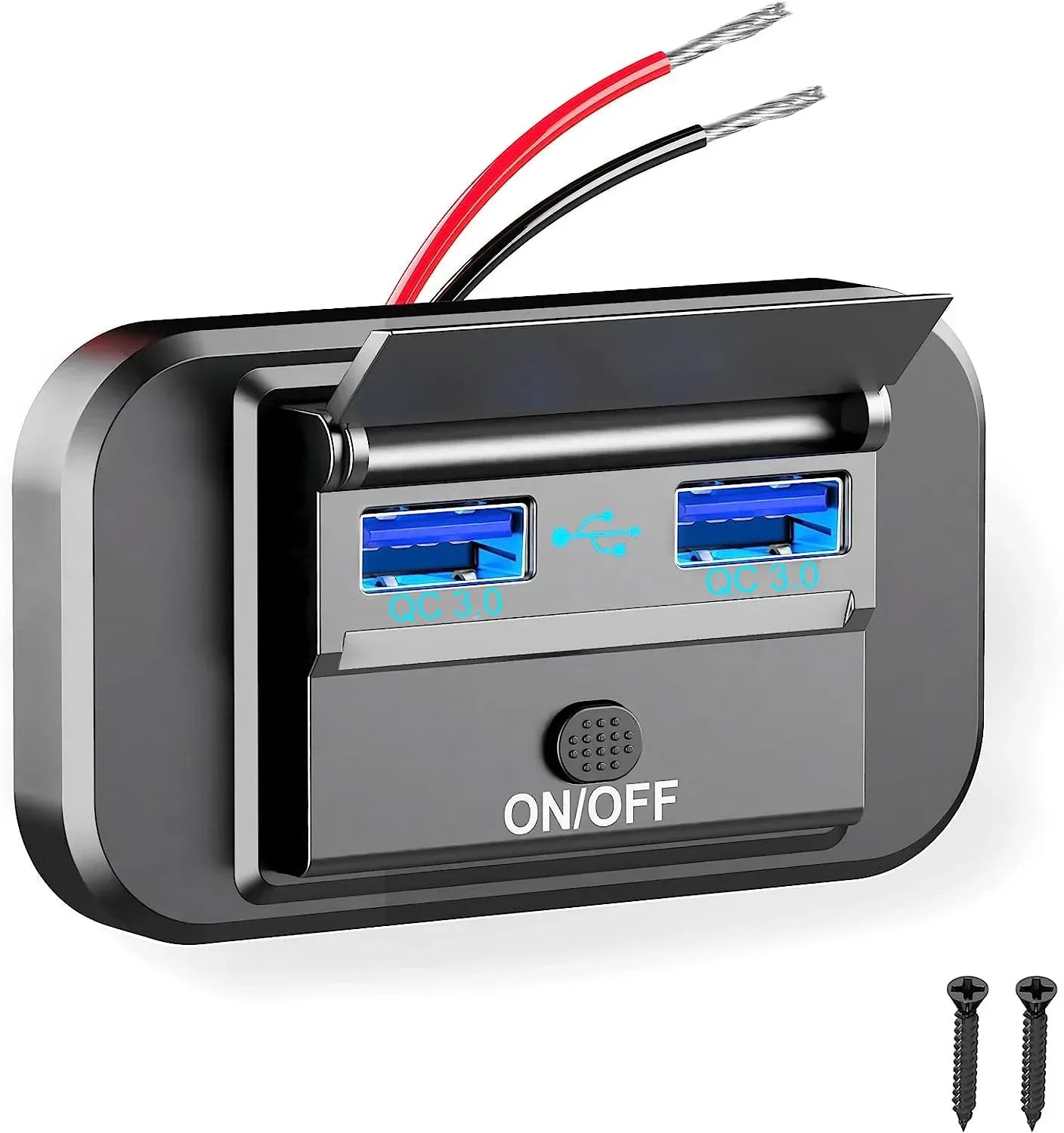 4 Ports Dual PD Dual QC 3.0 USB Car Charger with Switch 96W Quick Charging Socket USB Power for 12V/24V Car Boat Bus RV Truck