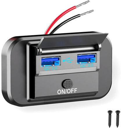 4 Ports Dual PD Dual QC 3.0 USB Car Charger with Switch 96W Quick Charging Socket USB Power for 12V/24V Car Boat Bus RV Truck