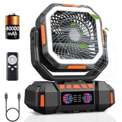 40000mAh Camping Fan Rechargeable Desktop Portable Air Circulator Wireless Ceiling Electric Fan with Power Bank LED Lighting