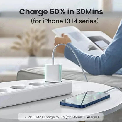 20W USB C PD Charger Quick Charge 3.0 USB Type C Phone Chargers Cable Fast Charging Adapter For iPhone 16 15 14 13 12 11 Pro Max