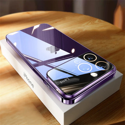 Luxury Original Plating Clear Phone Case For iPhone 15 13 12 14 Pro Max Large Window Full Lens Protection Shockproof Cover Funda