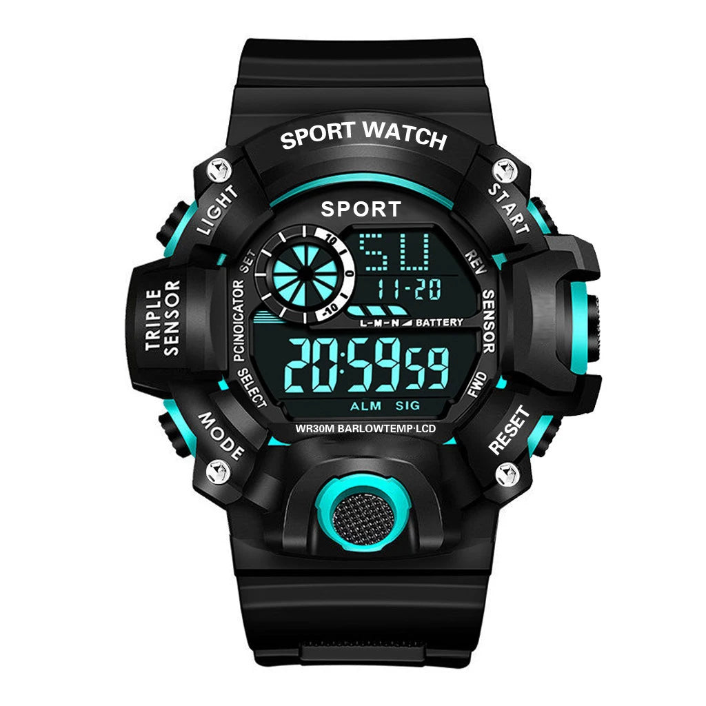 Fashion Men's Watch Sports Electronic Wristwatch Large dial Multifunctional Waterproof Luminous Alarm Kids Male's Military Watch