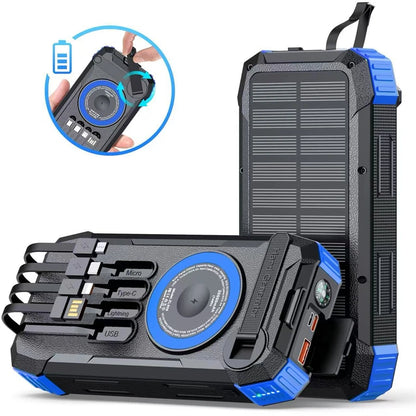 30000mAh Hand Crank Solar Power Bank Magnetic Wireless 22.5W Fast Charging for Airpods iWatch for iPhone 16 Powerbank with Light