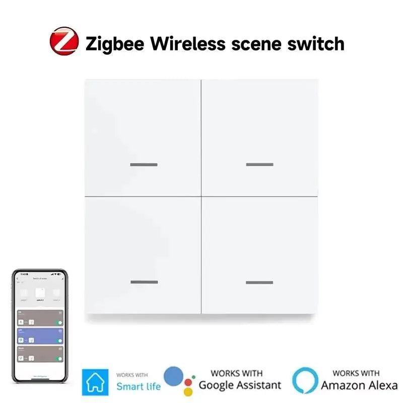 Tuya Zigbee Wireless Scene Switch 4 Gang Smart Push Button Automation Scenario Controller Smart Life Intelligent Linkage Alexa