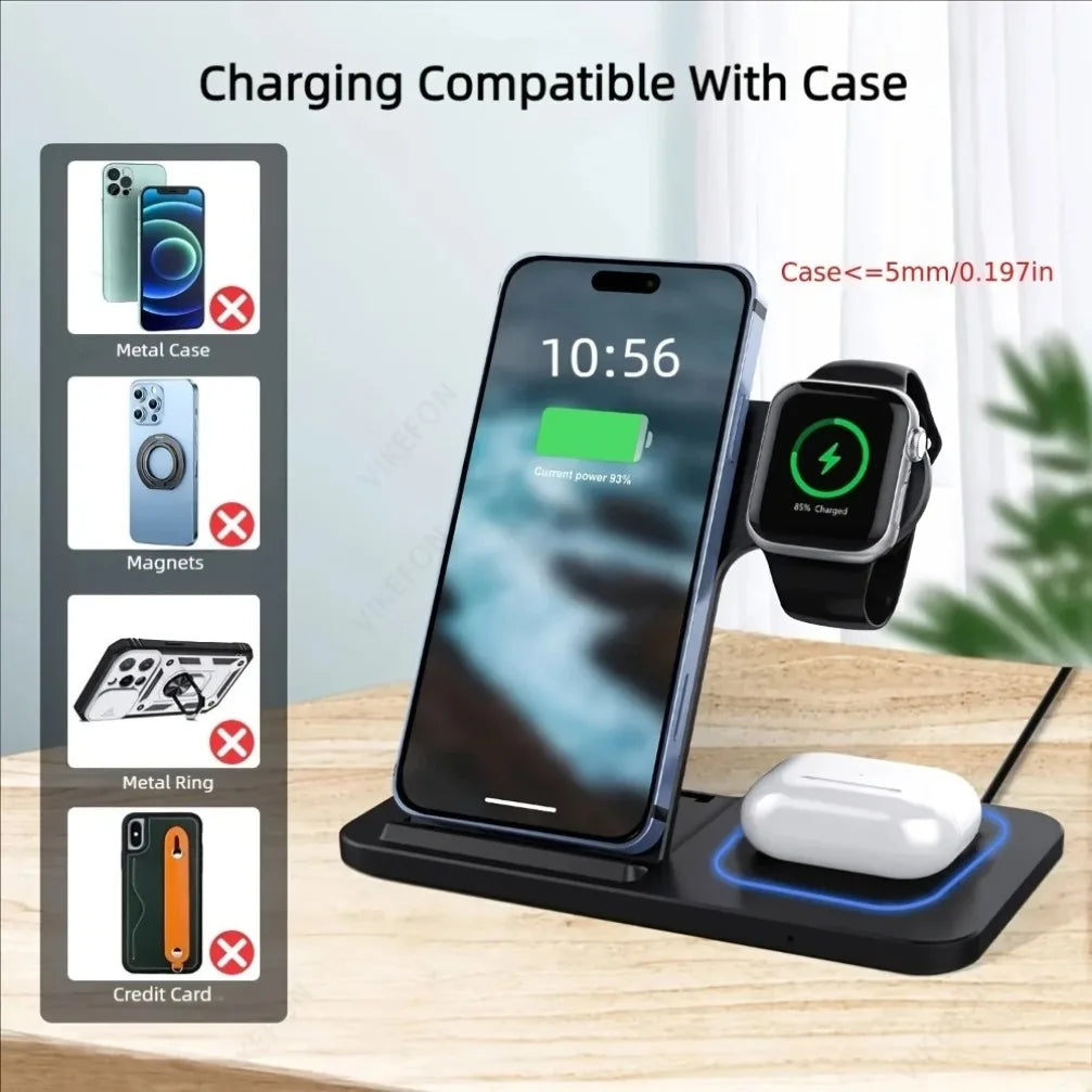3 in 1 Foldable Wireless Charging Station for iPhone 17 16 15 14 13 12 Pro Max iWatch Ultra Airpods Pro Fast Charger Stand Dock