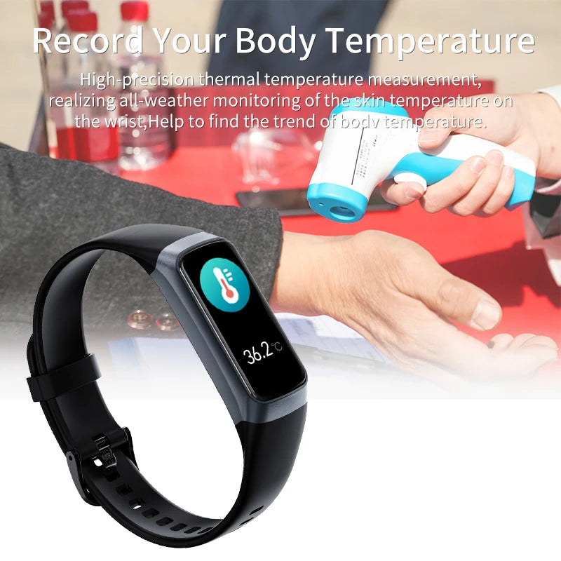 LIGE New Smart Fitness Band Men Women AMOLED Clock Temperature Blood Oxygen Pressure Smartwatch Waterproof Watch For IOS Android