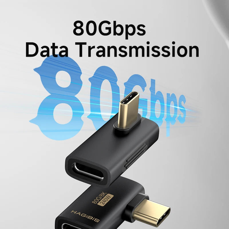 Hagibis USB C to C Adapter 90 Degree Right Angle Converter 80Gbps USB4 Data Cable Extension for Thunderbolt 5/4 iPhone 17 Laptop