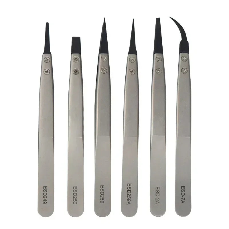 5PC Watch Hands Installation Work Tweezers Straight Elbow Handle Stainless Antistatic Plastic Tweezers ESD-259 ESD-259A ESD-7A