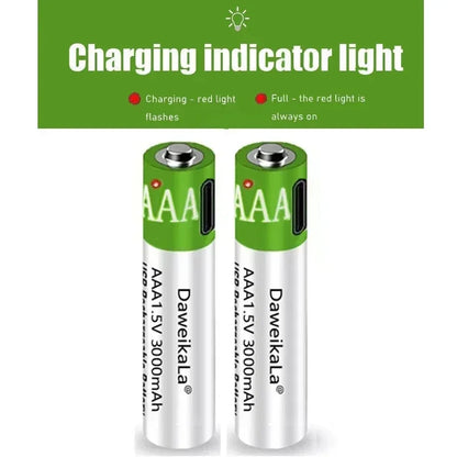 USB AAA Rechargeable Batteries 1.5V 3000mAh li-ion battery for remote control mouse Electric toy battery + Type-C Cable
