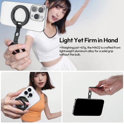 Ulanzi MA02 MagLock Daul Magnetic Phone Stand Phone Mount Handle for iPhone 16 15 Magnetic Hook Ring with 1/4''Screw Hole