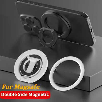 Double Magnetic Cell Phone Ring Holder For MagSafe iPhone 16 12 13 14 15 Series Removable Cell Phone Grip Kickstand