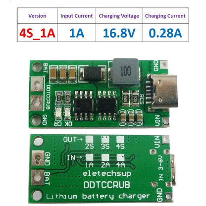 Type C BMS 2S 3S 4S 1A 2A 4A 18650 Lithium Battery Charger Board USB C Step-up Boost Module For Li-Po Polymer Power Bank