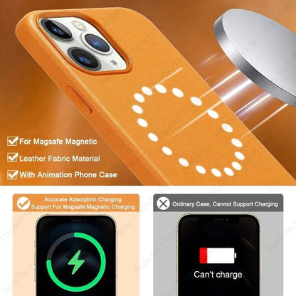 Official Original Animated Leather Cases for iPhone 16 13 14 15 Pro Max for Magsafe Magnetic Wireless Charging Cover For 15 Plus