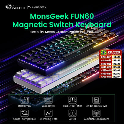 Akko MonsGeek FUN60 Mechanical Keyboard Magnetic Switch 60% Gaming Keyboards Rapid Trigger 0.01mm 8K ARGB HE/TMR Custom Keyboard
