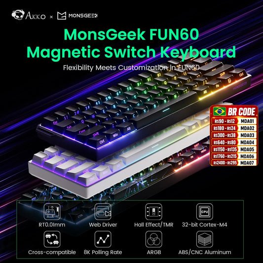 Akko MonsGeek FUN60 Mechanical Keyboard Magnetic Switch 60% Gaming Keyboards Rapid Trigger 0.01mm 8K ARGB HE/TMR Custom Keyboard
