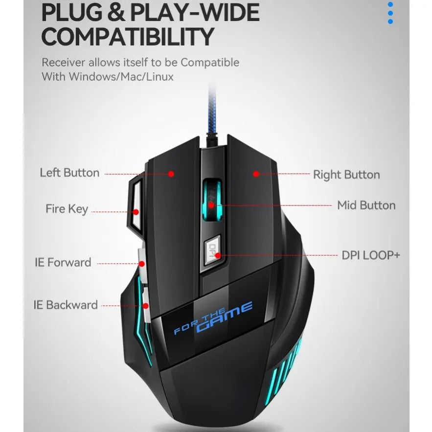 1 PC ITLY New Hyperspeed USB Gaming Mouse RGB Backlit Ergonomic Game Mice 7D Esports Wired Mouse for Laptop PC Gamer