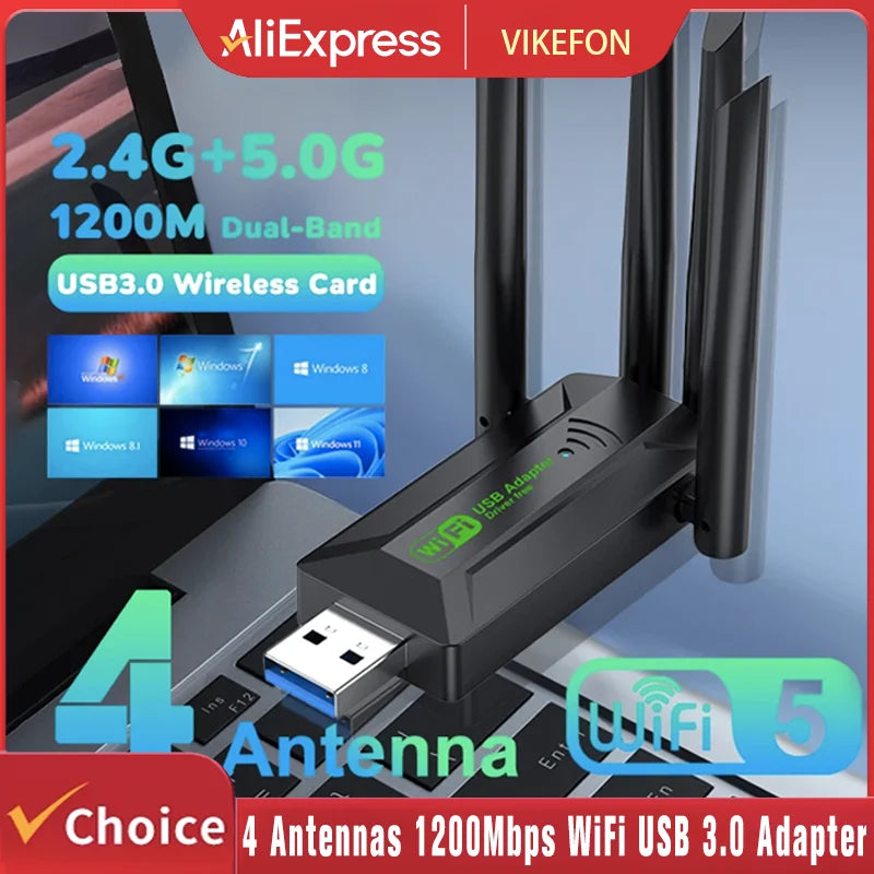 Original 4 Antennas 1200Mbps WiFi USB 3.0 Adapter 2.4G/5GHZ Dual Band WiFi Dongle Wireless Network Card 802.11AX For Win 10/11