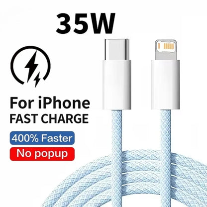 Braided 35W Fast Charge PD Cable For iPhone 13 14 Pro Max 11 12 mini X XR XS Max 7 8 Plus Quick Charging USB-C Data Cables 1m 2m