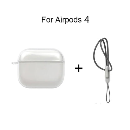 Clear TPU Earphone Case for Airpods 4 3 2 1 Pro Pro2 Shockproof with Lanyard Strap for Airpods Charging Case Transparent Cover