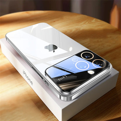 Luxury Original Plating Clear Phone Case For iPhone 15 13 12 14 Pro Max Large Window Full Lens Protection Shockproof Cover Funda