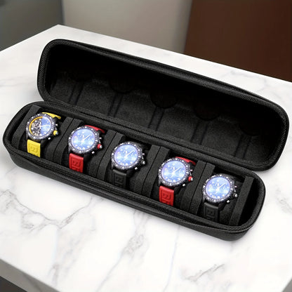 1pc 5-Slot Watch Case | Hard Shell Travel Organizer with Pillow Insert - Gift Ready (Black),suitable for smart watch storage