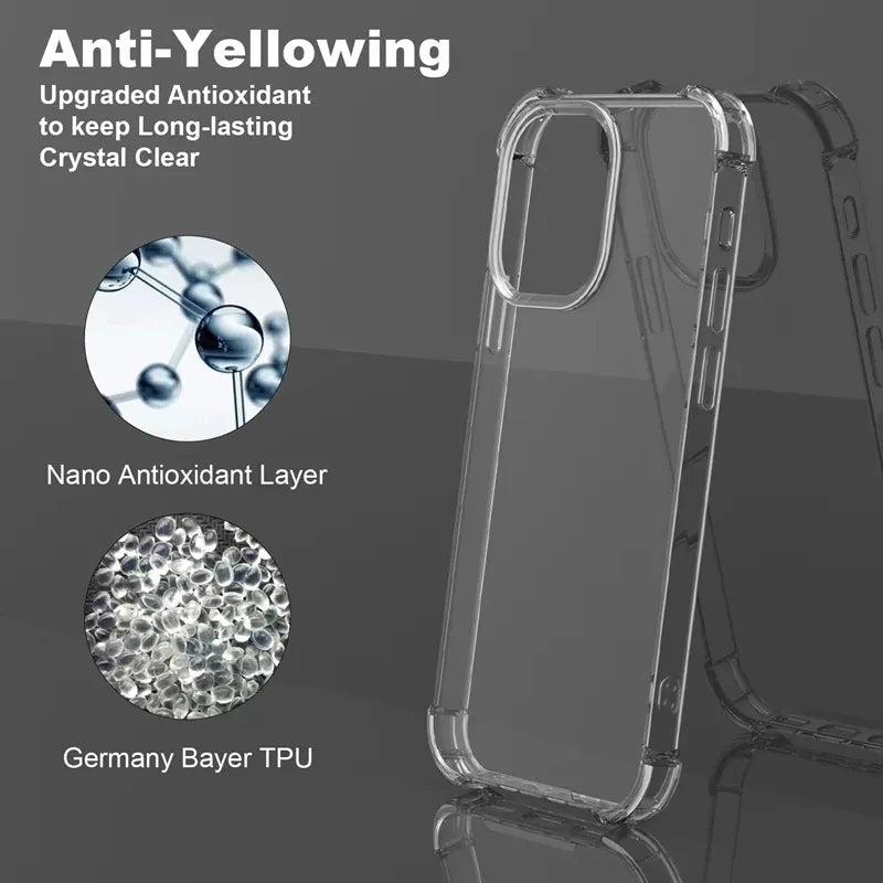 Phone Case For iPhone 17 16 15 14 13 12 11 Air Pro Max Luxury Shockproof Clear Silicone Bumper Transparent Slim Shell Back Cover