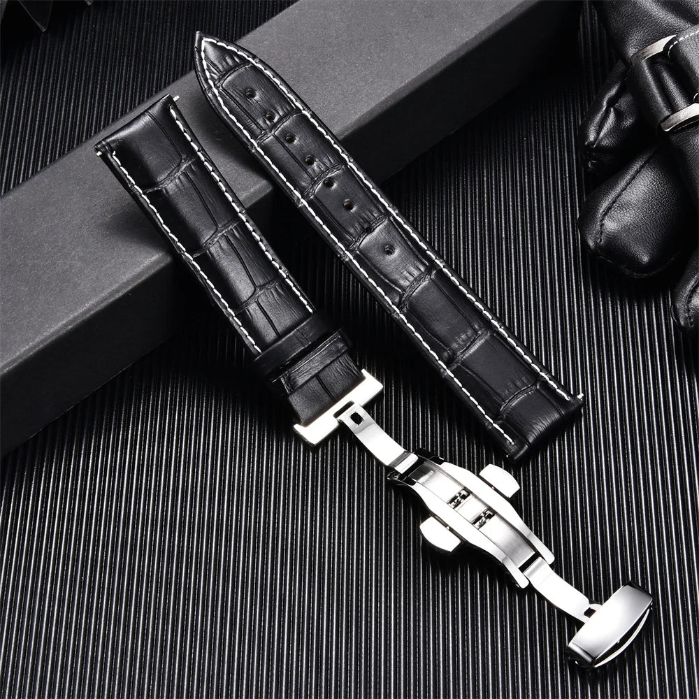 Genuine Calfskin Leather Watchbands Business Replace Watch Band 18mm 20mm 22mm 24mm With Butterfly Buckle Wristwatch Strap