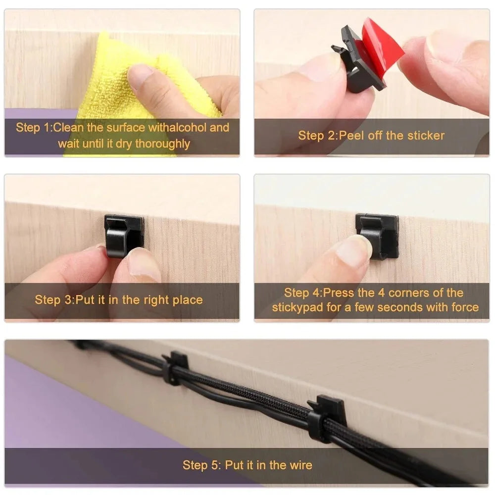 50Pcs Adhesive Cable Wire Clips Clear Cable Outdoor Cable Management Wire Organizer Cord Holder for Under Desk Car Wall TV Cable