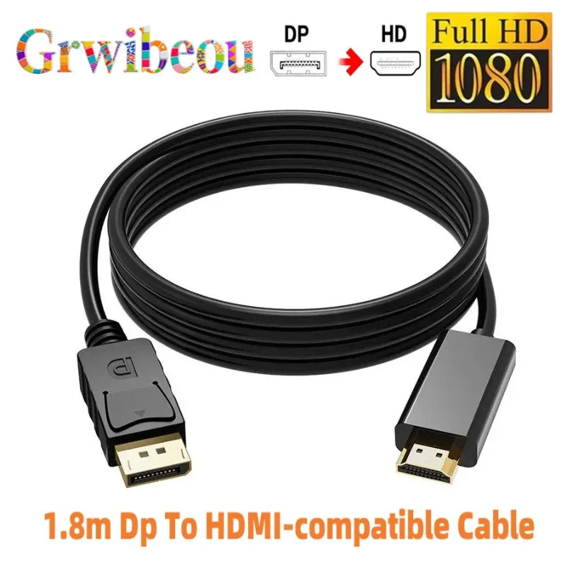 Dp To HDMI-compatible Cable 1.8m 1080 HD Adapter Cable Computer Monitor Cable Converts Large Dp To Hdmi For PC Laptop Projector